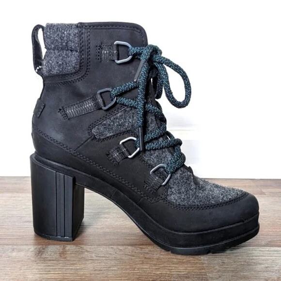 NWT Sorel Blake Lace Quarry Leather Black Heeled Bootie Ankle Boot Blue Size 9 - Picture 3 of 7